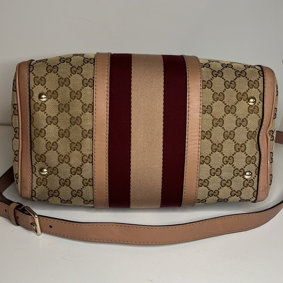 SOLD - Gucci Boston bag pink and burgundy stripe - Picture 5 of 16